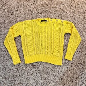 Lauren Ralph Lauren Womens Aran-Knit Cotton Long Sweater Yellow Size S